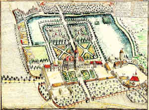 Schlos und Lustgarten zu Gros Peterwitz - Pałac i park, widok z lotu ptaka